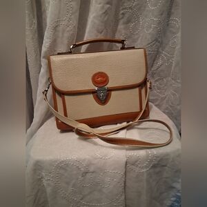 Inspired Lux Vintage Chic Cream and Tan Satchel